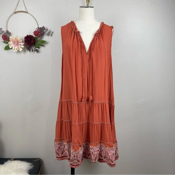 Max Studio | Dresses | Max Studio Burnt Orange Sleeveless Embroidered Dress  With Tassel | Poshmark